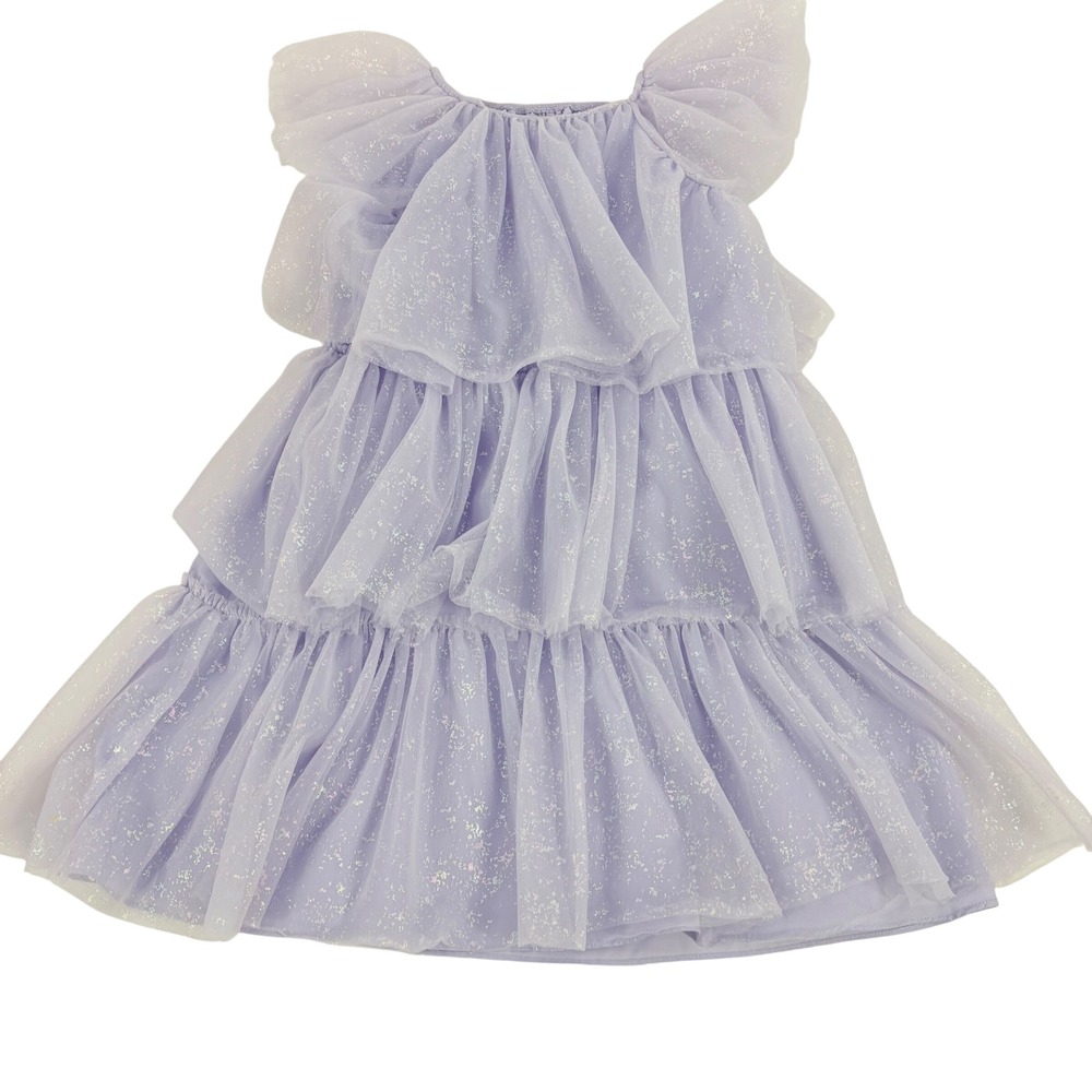 Nordstrom Rack Tulle Dress Girls 8 Purple Glitter Tiered Ruffle Flower Girl